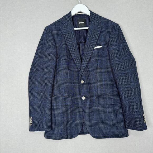Boss Other - BOSS Blazer Mens 36R Blue Plaid Wool Blend Hutson Slim Fit Sport Coat Jacket